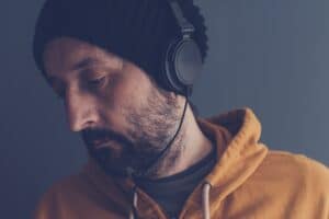 Man listening to music on headphones